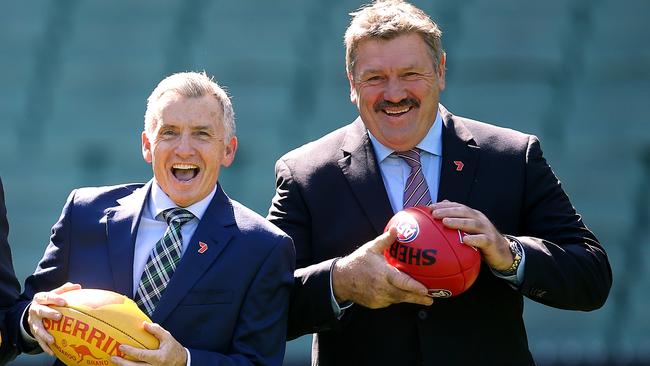 Bruce and BT say ‘trust is everything’ while commentating the same game of AFL from different states. Picture: Wayne Ludbey