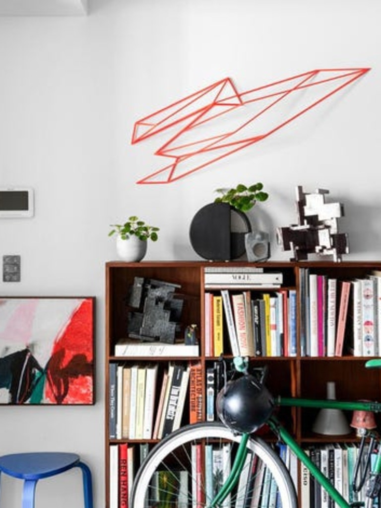 The apartment showcases artwork which the owner, sculptor Aileen Corbett, has collected.