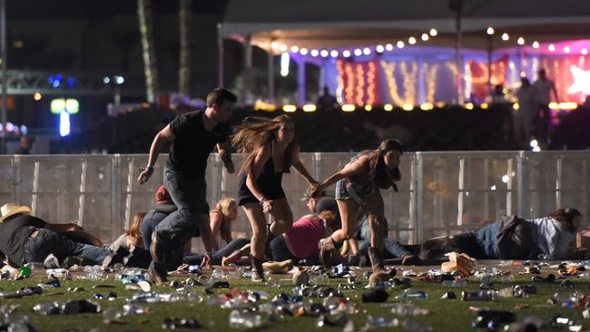 People flee from the Route 91 Harvest country music festival.