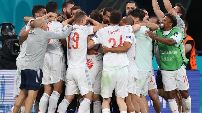 Spain celebrate victory over Switzerland at Saint Petersburg Stadium. Picture: Getty Images