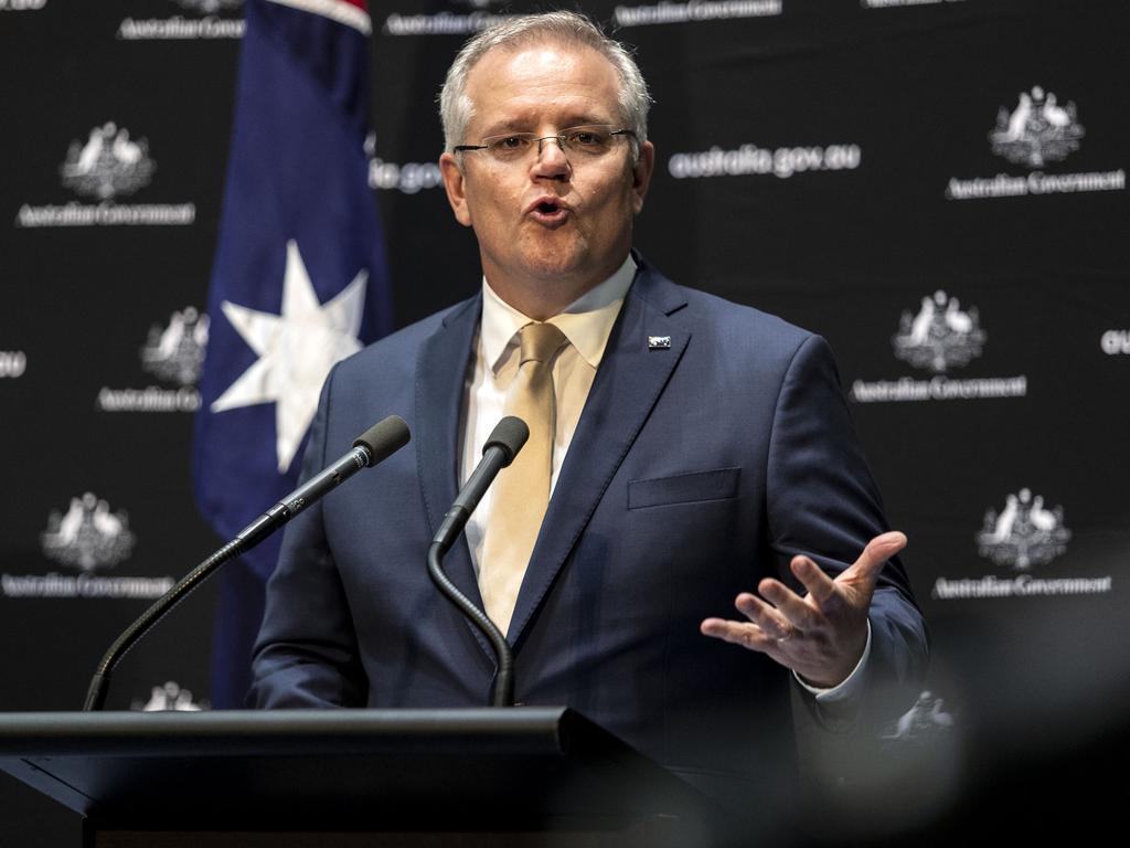 Prime Minister Scott Morrison during a press conference at Parliament House in Canberra. Picture: Gary Ramage