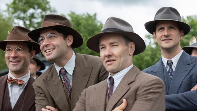 Aussie Joel Edgerton (second from right) is rock solid in the old-fashioned sporting underdog story, The Boys In the Boat. Photo credit: Laurie Sparham © 2023 Metro-Goldwyn-Mayer Pictures Inc. All Rights Reserved.