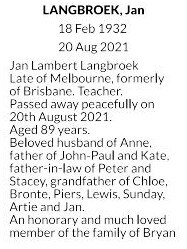 The Langbroek family death notice.