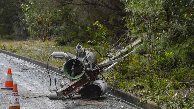 A fallen stobie pole at Upper Sturt. Picture Roy VanDerVegt