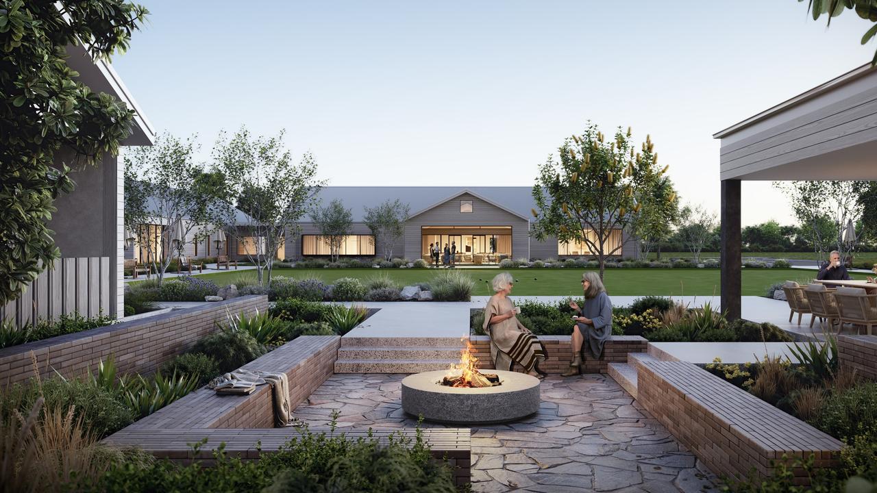 The Halcyon Horizon clubhouse will offer outdoor spaces, including a firepit for homeowners to enjoy.