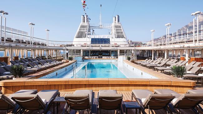 The pool deck of Silversea’s 596-passenger Silver Muse. Picture: Supplied