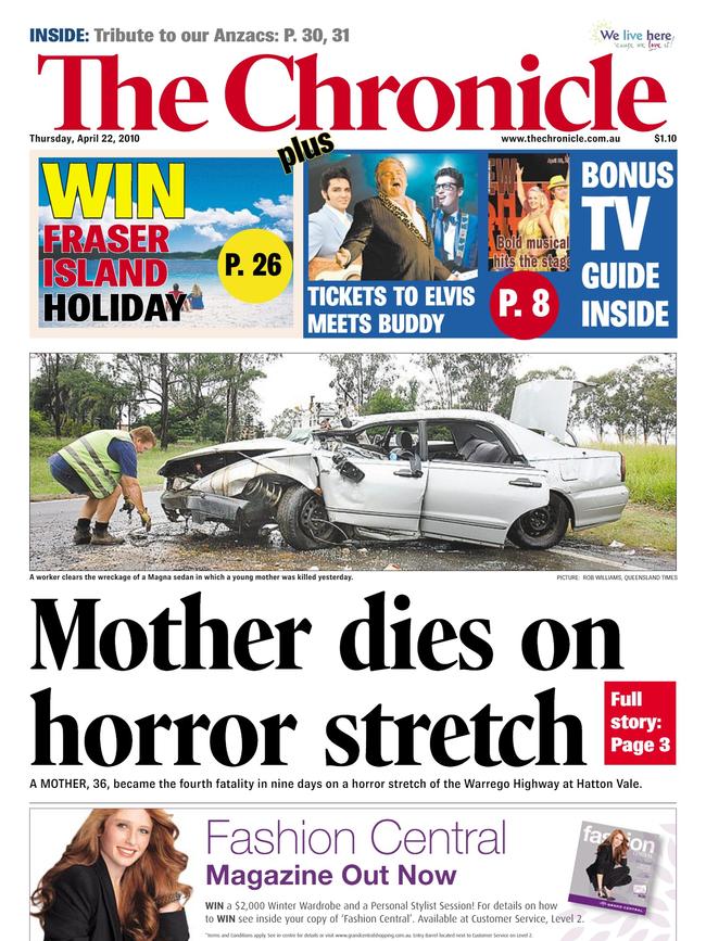 Front pages from The Toowoomba Chronicle in 2010.