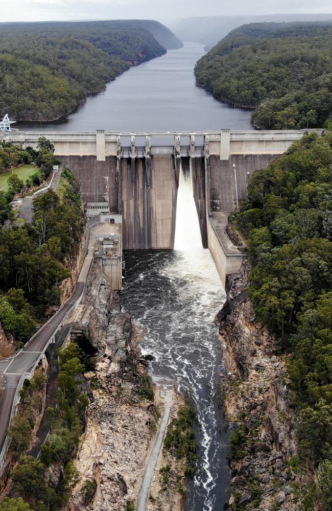 Warragamba Dam at 99.5 per cent capacity after heavy rain falls across the Sydney catchment area. Picture: Toby Zerna