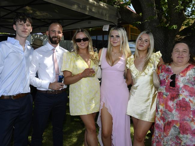 Apiam Bendigo Cup was held at Bendigo Racecourse, Bendigo, Victoria, on Wednesday, October 30th, 2024. Pictured enjoying the horse racing carnival are Kyle, Corey, Alanah, Monica, Emma. Picture: Andrew Batsch