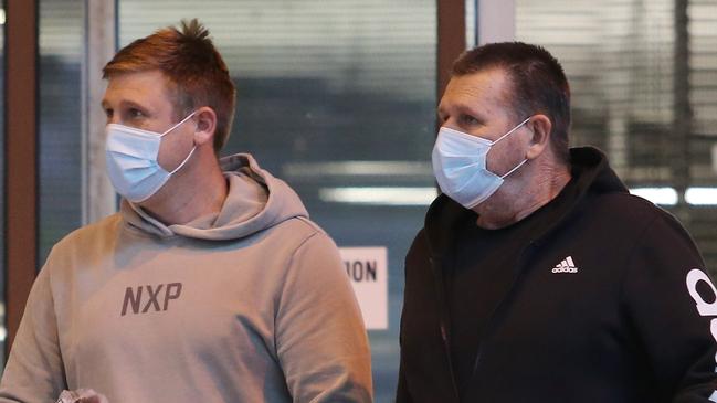 Michael and Darren Greenfield at Surry Hills police station after being charged in 2021. Picture: John Feder