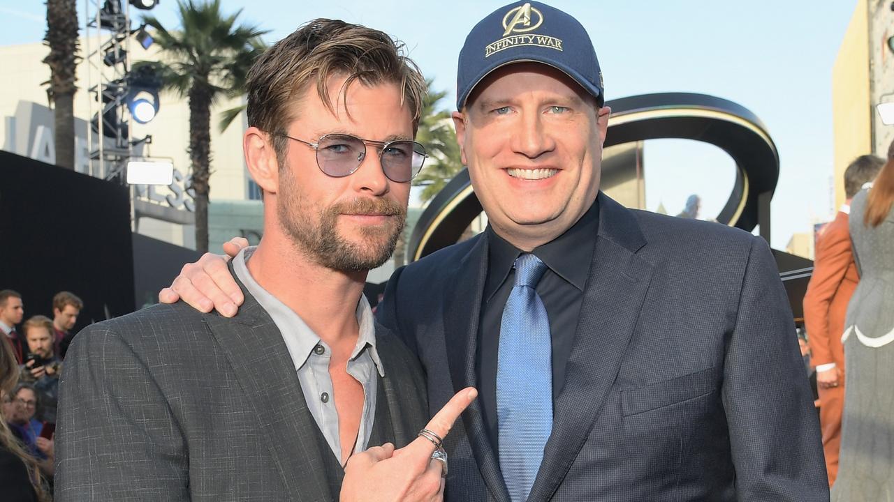 President of Marvel Studios and Producer Kevin Feige, pictured with Aussie Avenger Chris Hemsworth (Thor), says Australia has been an important part of the MCU. Picture: Charley Gallay/Getty Images for Disney