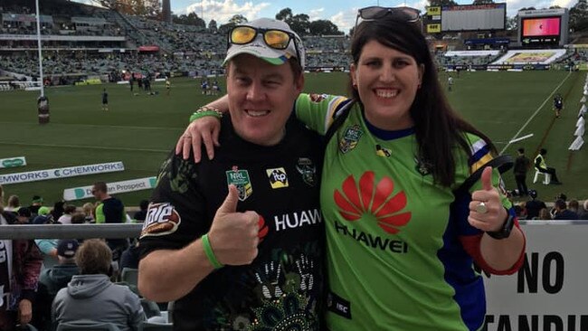 Scott Gerhardy and Emily Bartley at a Raiders match. Picture: Supplied