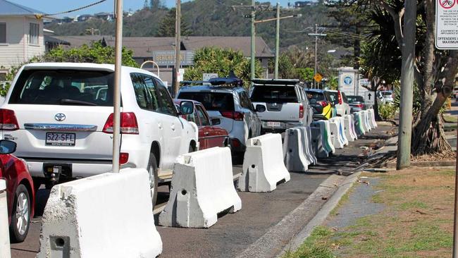 Parked cars in what was the northbound lane of Ballina St in Lennox Head. Picture: Liana Turner