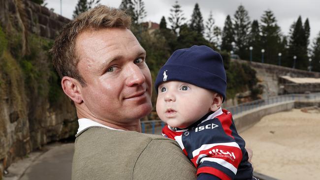 Former Roosters hooker Jake Friend and his son PJ (Peter Jacob). Picture: Toby Zerna