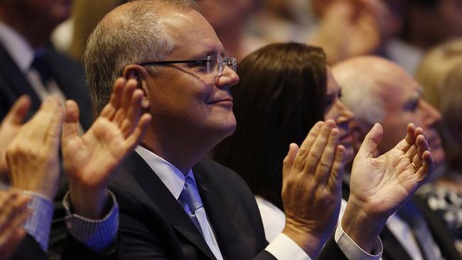 Scott Morrison applauds from the crowd. Picture: David Swift.