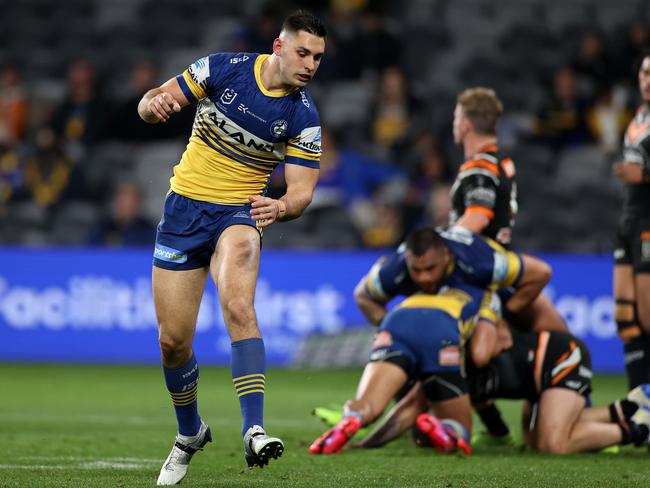 Parramatta's Ryan Matterson was left concussed after attempting a tackle on Wests Tiger's Russell Packer in round 11. Picture. Phil Hillyard