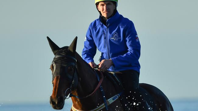 MELBOURNE, AUSTRALIA - OCTOBER 14:  Ben Cadden riding Winx during a beach session at Altona beach in Melbourne on October 14, 2018 in Melbourne, Australia.  (Photo by Vince Caligiuri/Getty Images)