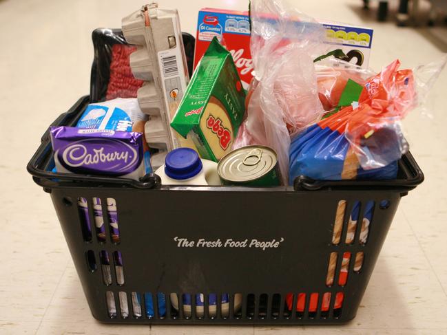 Grocery basket full of groceries from a Woolworths supermarket in Sydney.