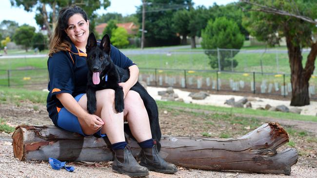 Lara Mizhirtsky and dog Lexie at Sunbury Dog Park. Picture: Josie Hayden