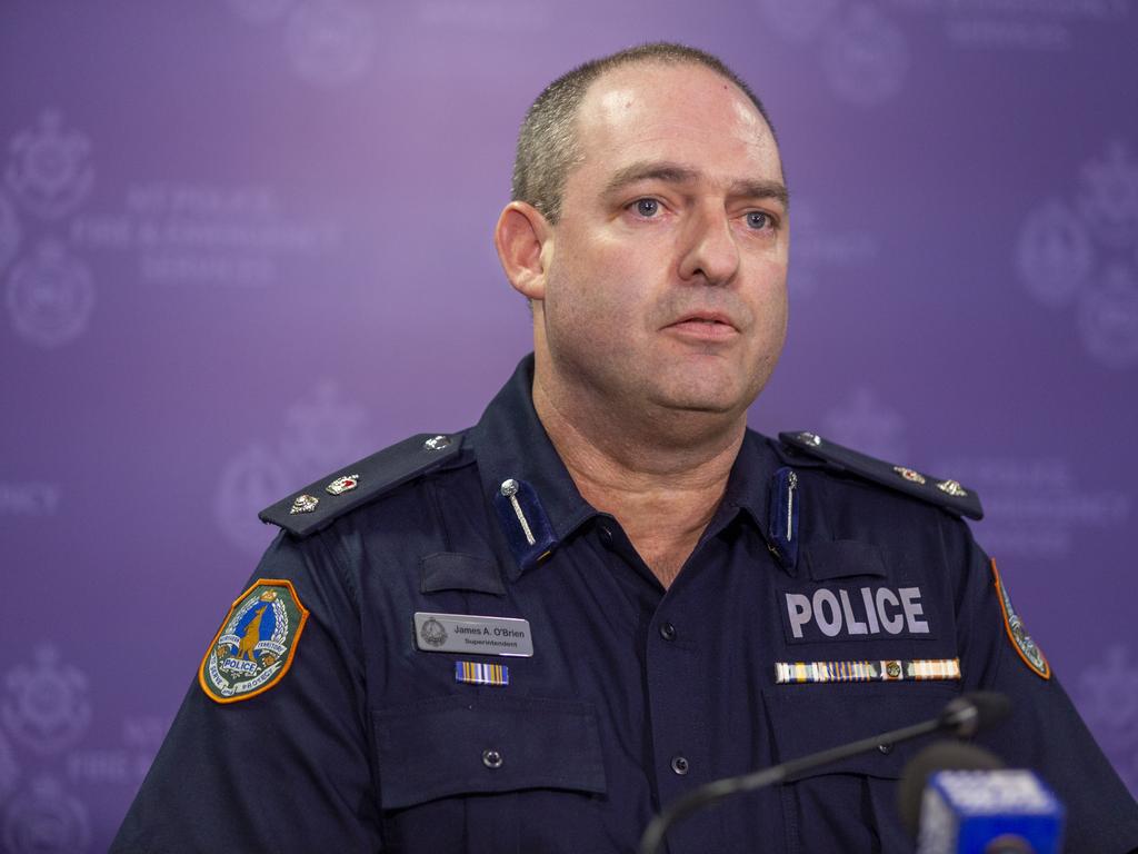 NT Police superintendent James O'Brien speaking at a press conference regarding the Darwin CBD explosion. Picture: Floss Adams.