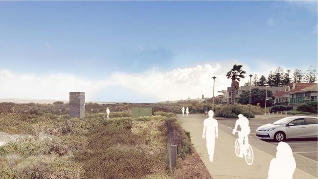 Artist's impression of the proposed sand pumping station at Terminus Street, Grange. The Semaphore to West Beach sand recycling system will include above-ground infrastructure, landscape concept design by Tonkin.