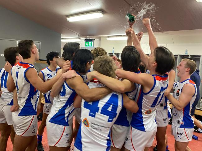 Oakleigh Chargers sing the song after their victory.