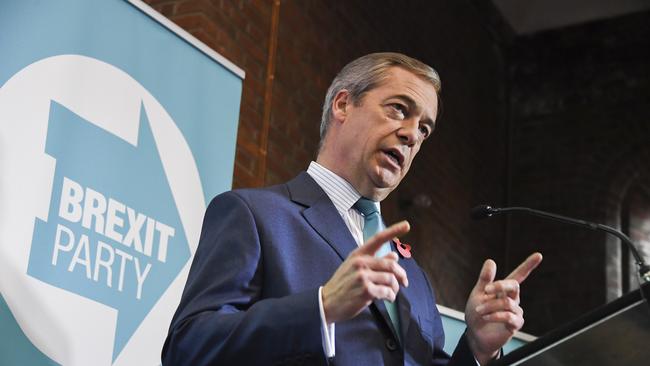 Brexit Party leader Nigel Farage won’t run in the UK election. Picture: AP