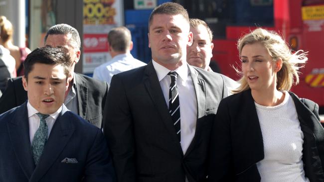 Shaun Kenny-Dowall entering Downing Centre Court yesterday.