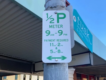 A sign advertising the operating times of the new parking meters. Picture: SUPPLIED