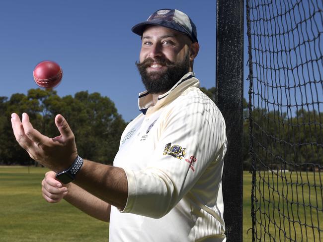 12/1/21 - Jack Douventzidis, a spin bowler from Pulteney Old Scholars Cricket Club took all 10 wickets in an innings against Unley at Kingswood Oval on Saturday in a B2 turf cricket match. He took 10/77, a club record surpassing Ian Jackman's 9/12 in 1988/89. He is pictured at Morgan Oval on South Terrace. Picture: Naomi Jellicoe