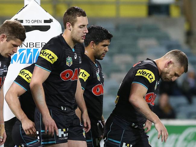 Canberra Raiders vs Penrith Panthers at GIO Stadium in Canberra. Dejected Panthers