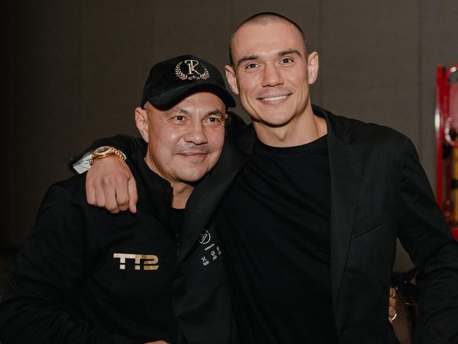 Kostya and Tim Tszyu at the press conference. Picture: Johnny Garcia