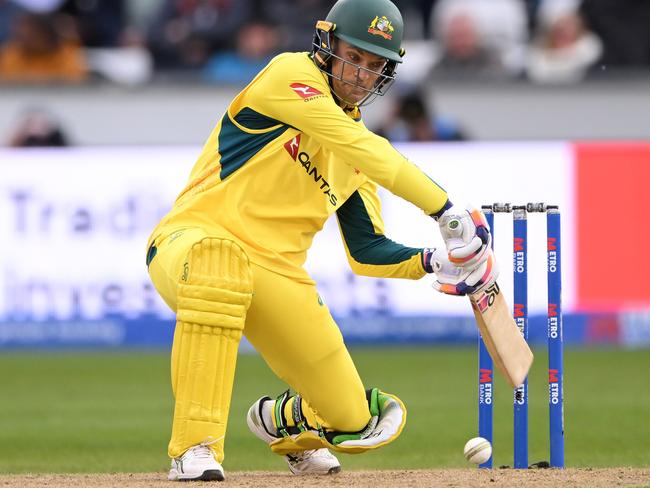 CHESTER-LE-STREET, ENGLAND - SEPTEMBER 24: Australia batsman Alex Carey hits out during the 3rd Metro Bank ODI between England and Australia at Seat Unique Riverside on September 24, 2024 in Chester-le-Street, England. (Photo by Stu Forster/Getty Images)