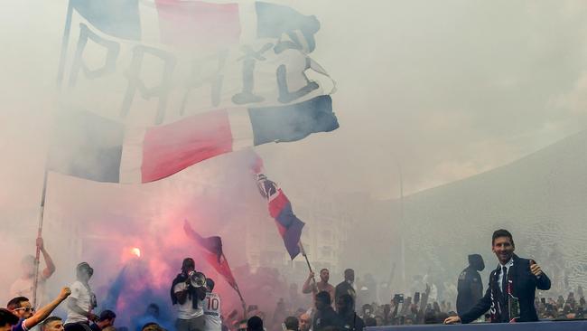 Messi addresses PSG’s fan base at Parc de Princes. AFP