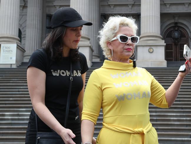 Ms Deeming with controversial UK activist Kellie-Jay Keen, who headed the Let Women Speak rally. Picture: David Crosling