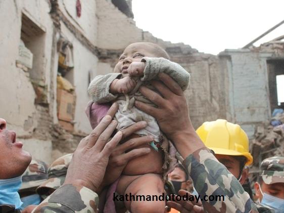 4 month old baby rescued from rubble in Nepal.