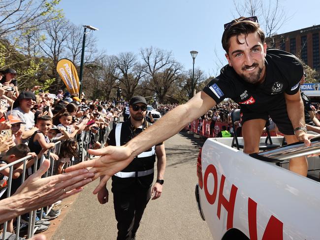 MELBOURNE . 29/09/2023. AFL . Grand Final Parade.  Josh Daicos of the Magpies during todayÃs parade    . Pic: Michael Klein