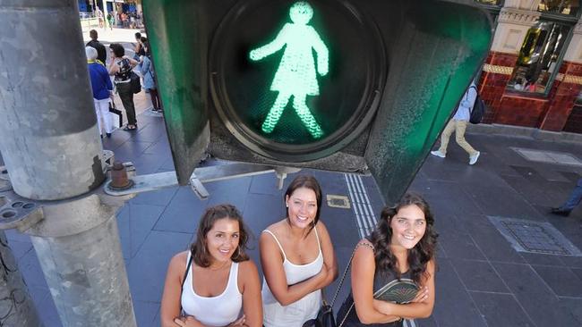 Melbourne took a step towards gender parity with the launch of the Equal Crossings initiative with lights featuring a female figure to be unveiled at the intersection of Flinders and Swanston streets in March. Picture: Jason Edwards