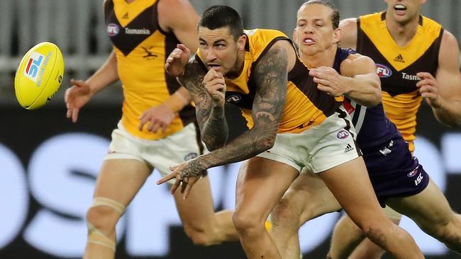 Hawk prime movers like Chad Wingard found little room under the pressure of the Dockers. Picture: AFL Photos/Getty Images