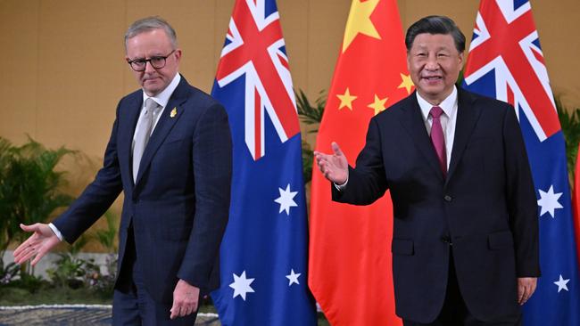 Anthony Albanese and Chinese President Xi Jinping at their meeting on the sidelines of the G20 summit in Bali on Tuesday night. Picture: AAP