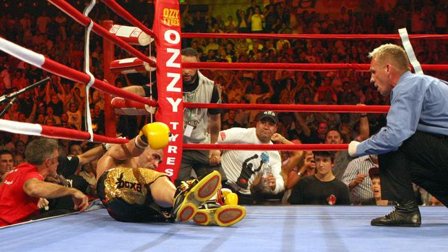 Mundine after getting knocked out by Garth Wood.