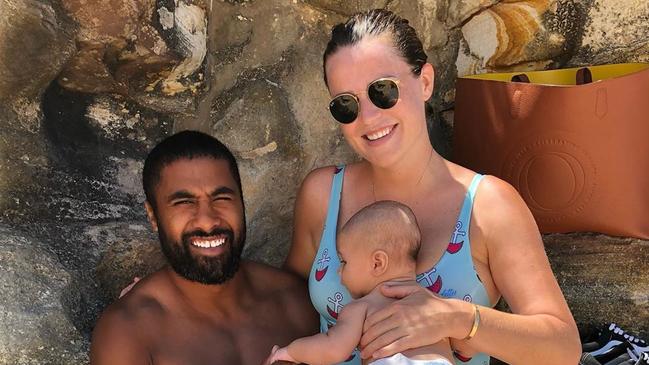 Parramatta footballer Michael Jennings as seen with his partner Kristin Harris and son on Instagram.