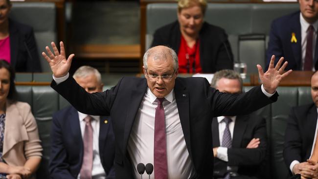 The Prime Minister in question time yesterday: ‘That was a big zinger! Let’s play that game again’. Picture: AAP