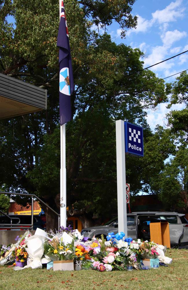 Flowers outside Chinchilla Police Station – Picture David Clark NCA/Newswire