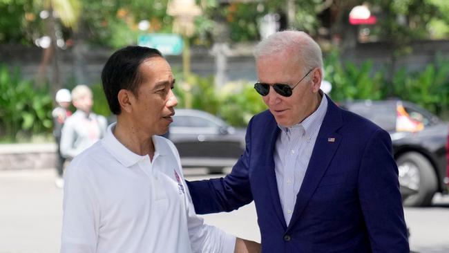 US President Joe Biden, right, with Indonesian President Joko Widodo at the G20 summit meeting in Bali in November 2022. Picture: AFP