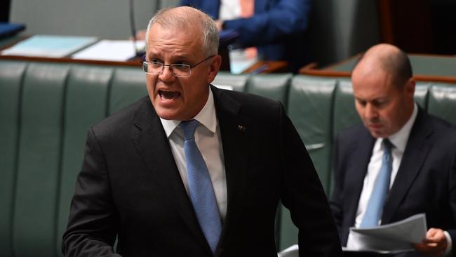 A fired-up Scott Morrison clashed bitterly with Opposition Leader Anthony Albanese during question time on Tuesday. Picture: Getty Images