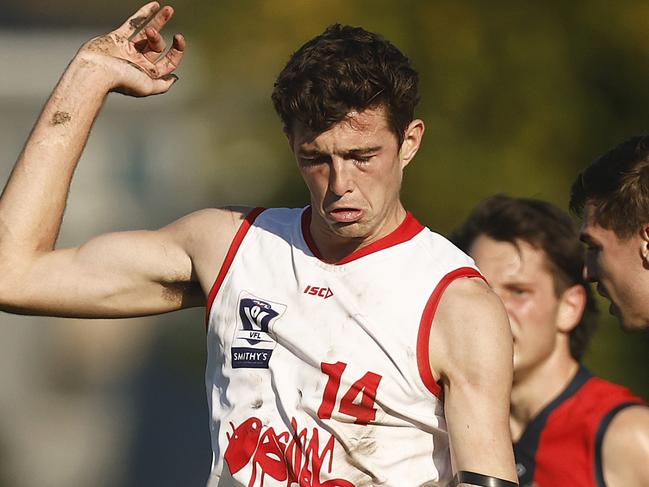 COBURG, AUSTRALIA - MAY 13: Brandon Ryan of the Bullants kicks the ball during the round eight VFL match between Coburg and Northern Bullants at Piranha Park on May 13, 2023 in Coburg, Australia. (Photo by Daniel Pockett/AFL Photos/via Getty Images)