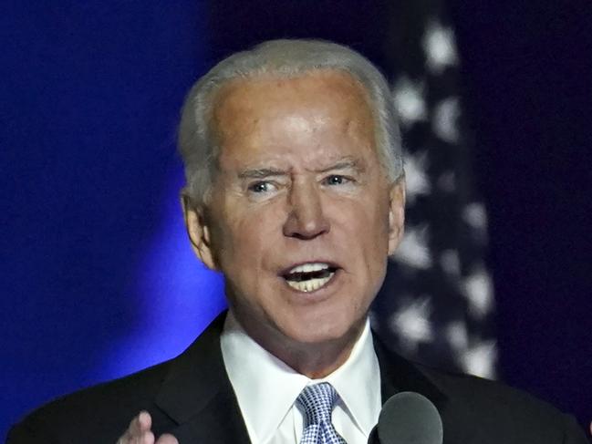 U.S. President-elect Joe Biden speaks while delivering an address to the nation during an election event in Wilmington, Delaware, U.S., on Saturday, Nov. 7, 2020. Biden defeated Donald Trump to become the 46th U.S. president, unseating the incumbent with a pledge to unify and mend a nation reeling from a worsening pandemic, faltering economy and deep political divisions. Photographer: Sarah Silbiger/Bloomberg via Getty Images