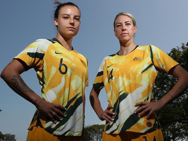 **EMBARGOED UNTIL 04 FEBRUARY 2020** DO NOT USE** **Pics not to be used without Tim Morrissey permission** Chloe Logarzo and Alana Kennedy of the Matildas pose for a portrait ahead of their Olympic qualifying matches in Sydney, at Double Bay. Picture: Brett Costello