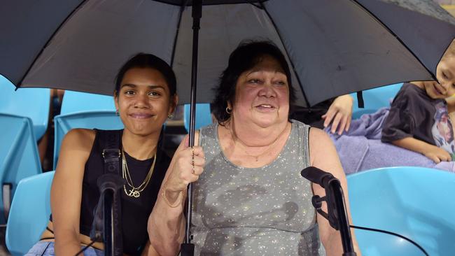 Jenaya Yarran and Jennifer Stokes at TIO Stadium came down to TIO Stadium to watch Palmerston take on St Mary’s. Picture: (A)manda Parkinson